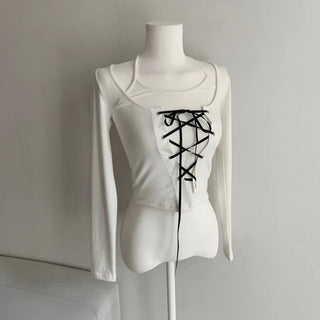 Fairy Ribbon Eyelet Halterneck Long Sleeve T-shirt Tee