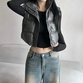 Unique Cropped Leather Padded Vest Jacket Daily Training