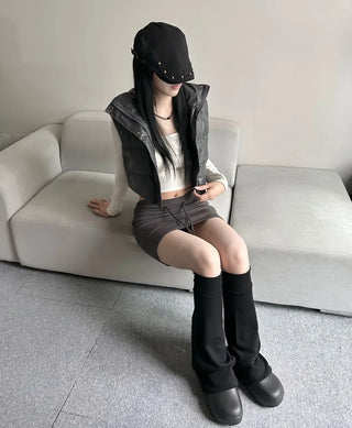 Unique Cropped Leather Padded Vest Jacket Daily Training
