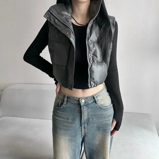 Unique Cropped Leather Padded Vest Jacket Daily Training