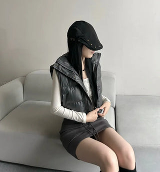 Unique Cropped Leather Padded Vest Jacket Daily Training