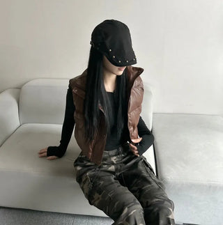 Unique Cropped Leather Padded Vest Jacket Daily Training
