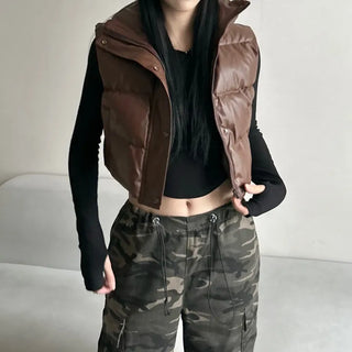 Unique Cropped Leather Padded Vest Jacket Daily Training