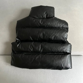 Unique Cropped Leather Padded Vest Jacket Daily Training