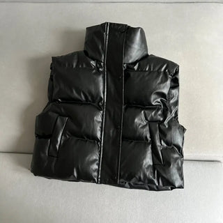 Unique Cropped Leather Padded Vest Jacket Daily Training