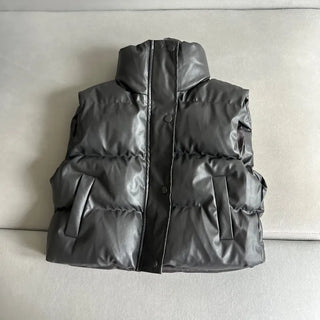 Unique Cropped Leather Padded Vest Jacket Daily Training