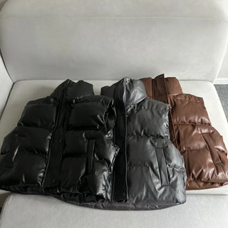 Unique Cropped Leather Padded Vest Jacket Daily Training