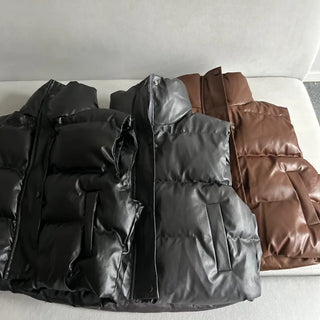 Unique Cropped Leather Padded Vest Jacket Daily Training