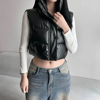 Unique Cropped Leather Padded Vest Jacket Daily Training