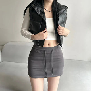 Unique Cropped Leather Padded Vest Jacket Daily Training