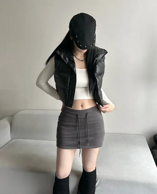 Unique Cropped Leather Padded Vest Jacket Daily Training