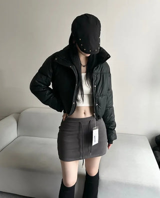 Leather String Crop Padded Jacket Daily Unique Y2K