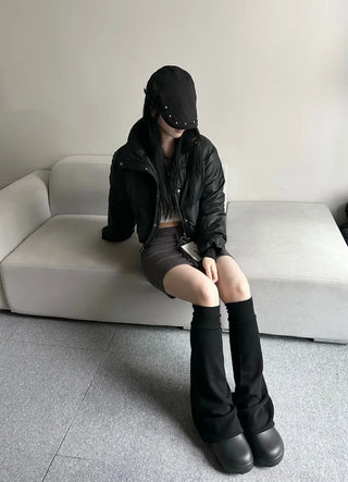 Leather String Crop Padded Jacket Daily Unique Y2K