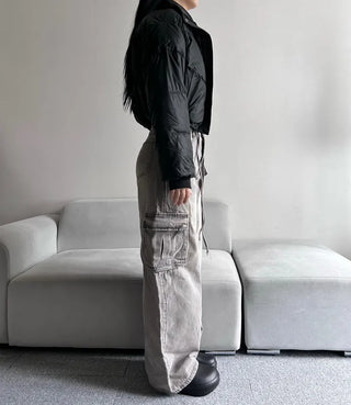 Leather String Crop Padded Jacket Daily Unique Y2K