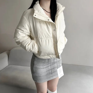Leather String Crop Padded Jacket Daily Unique Y2K
