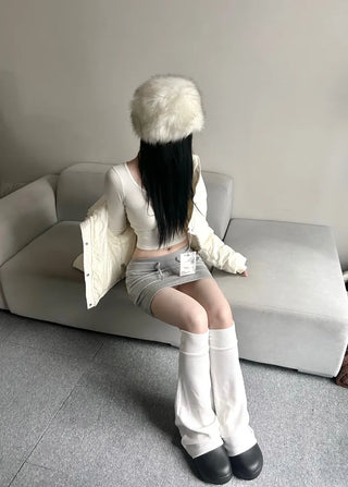 Leather String Crop Padded Jacket Daily Unique Y2K