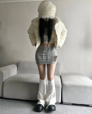 Leather String Crop Padded Jacket Daily Unique Y2K