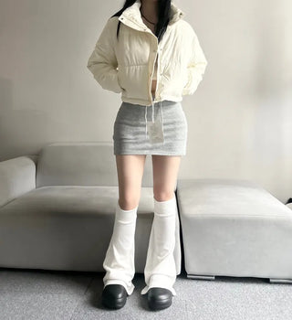 Leather String Crop Padded Jacket Daily Unique Y2K