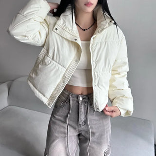 Leather String Crop Padded Jacket Daily Unique Y2K