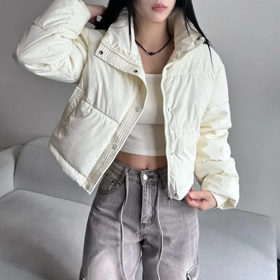 Leather String Crop Padded Jacket Daily Unique Y2K
