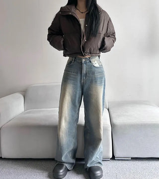 Leather String Crop Padded Jacket Daily Unique Y2K