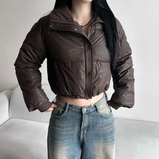 Leather String Crop Padded Jacket Daily Unique Y2K