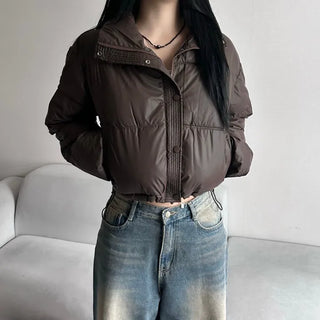 Leather String Crop Padded Jacket Daily Unique Y2K