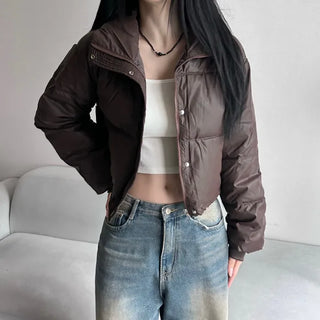 Leather String Crop Padded Jacket Daily Unique Y2K