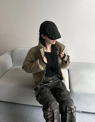 Leather String Crop Padded Jacket Daily Unique Y2K