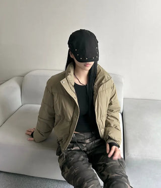 Leather String Crop Padded Jacket Daily Unique Y2K