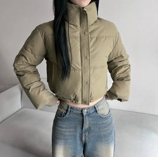 Leather String Crop Padded Jacket Daily Unique Y2K