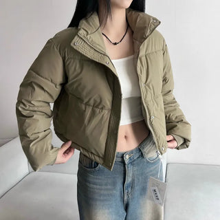 Leather String Crop Padded Jacket Daily Unique Y2K