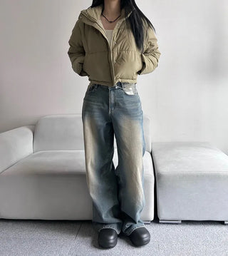 Leather String Crop Padded Jacket Daily Unique Y2K