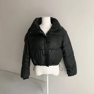 Leather String Crop Padded Jacket Daily Unique Y2K