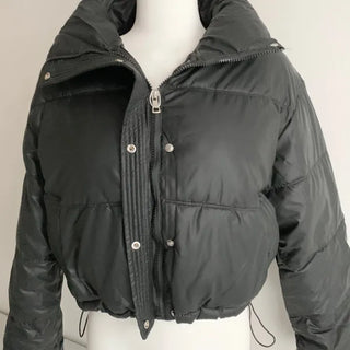 Leather String Crop Padded Jacket Daily Unique Y2K