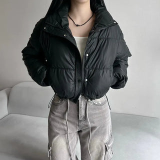 Leather String Crop Padded Jacket Daily Unique Y2K