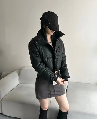 Leather String Crop Padded Jacket Daily Unique Y2K