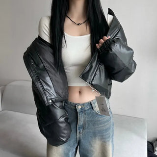 Winner Winter Crop Short Padded Jacket Leather Unique