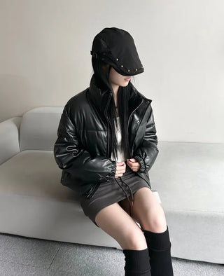 Winner Winter Crop Short Padded Jacket Leather Unique