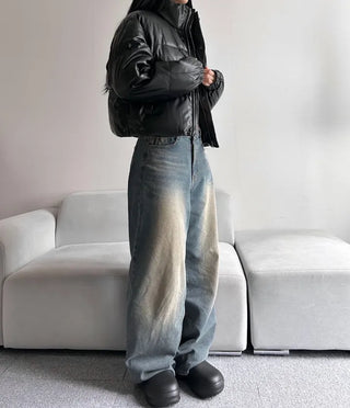 Winner Winter Crop Short Padded Jacket Leather Unique