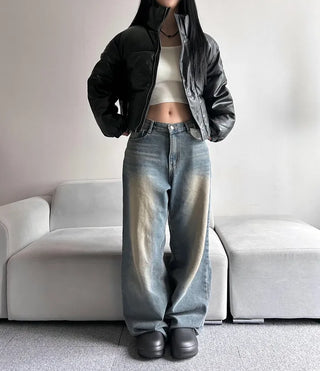 Winner Winter Crop Short Padded Jacket Leather Unique