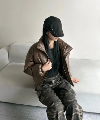 Winner Winter Crop Short Padded Jacket Leather Unique