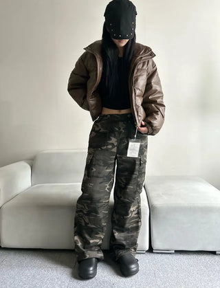 Winner Winter Crop Short Padded Jacket Leather Unique