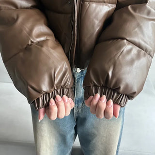 Winner Winter Crop Short Padded Jacket Leather Unique