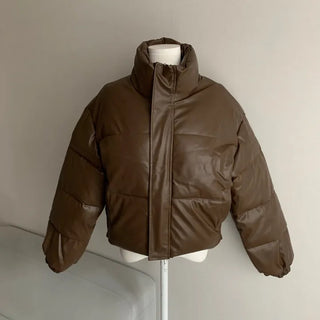 Winner Winter Crop Short Padded Jacket Leather Unique