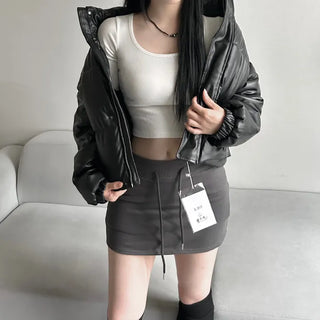 Winner Winter Crop Short Padded Jacket Leather Unique