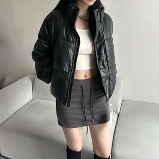 Winner Winter Crop Short Padded Jacket Leather Unique