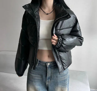 Winner Winter Crop Short Padded Jacket Leather Unique