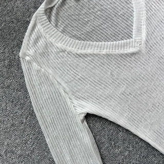 Delicate Sexy Fit Ribbed See-through Knit V-neck Daily
