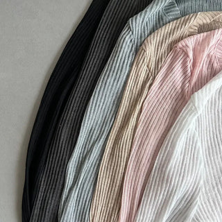 Delicate Sexy Fit Ribbed See-through Knit V-neck Daily